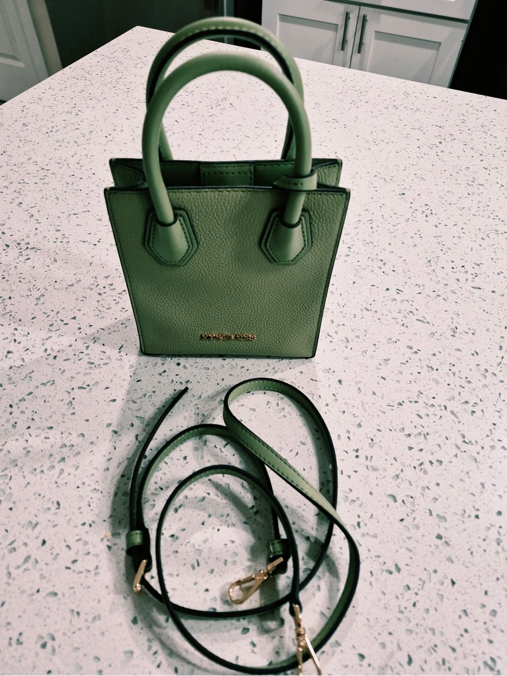 Michael Kors Olive Green Leather Mini Tote with Detachable Strap